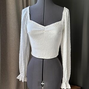 Hollister Smocked Long Sleeve Blouse with eyelet detail. Sz S
